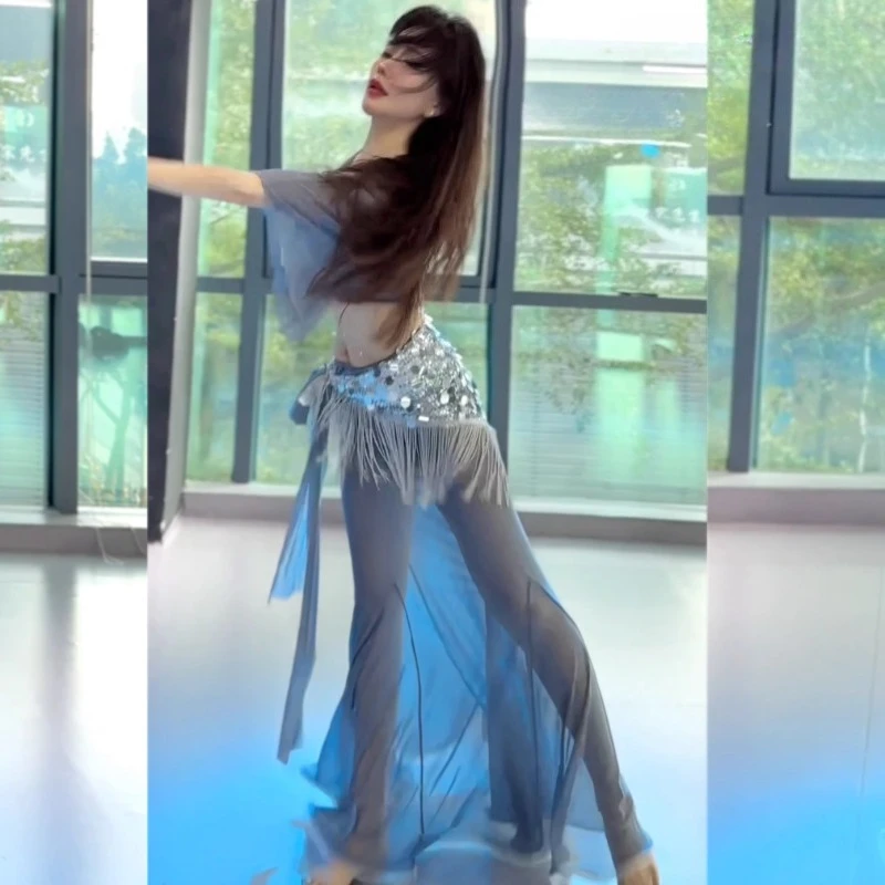 Bellydance 의상 연습 복장 3 피스 탑 스커트 술 엉덩이 스카프 세트에 대한 맞춤형 하이 엔드 플러스 사이즈 성능 세트