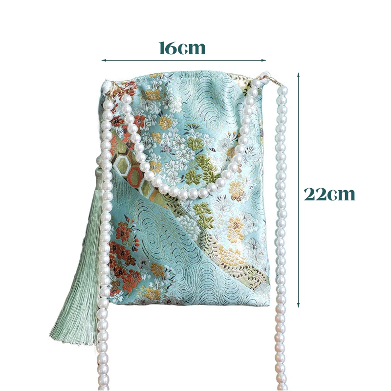 New Chinese Style Silk Embroidery Tassel Handbag Women Retro Shoulder Crossbody Flower Bucket Bag Hanfu Bag with Cheongsam