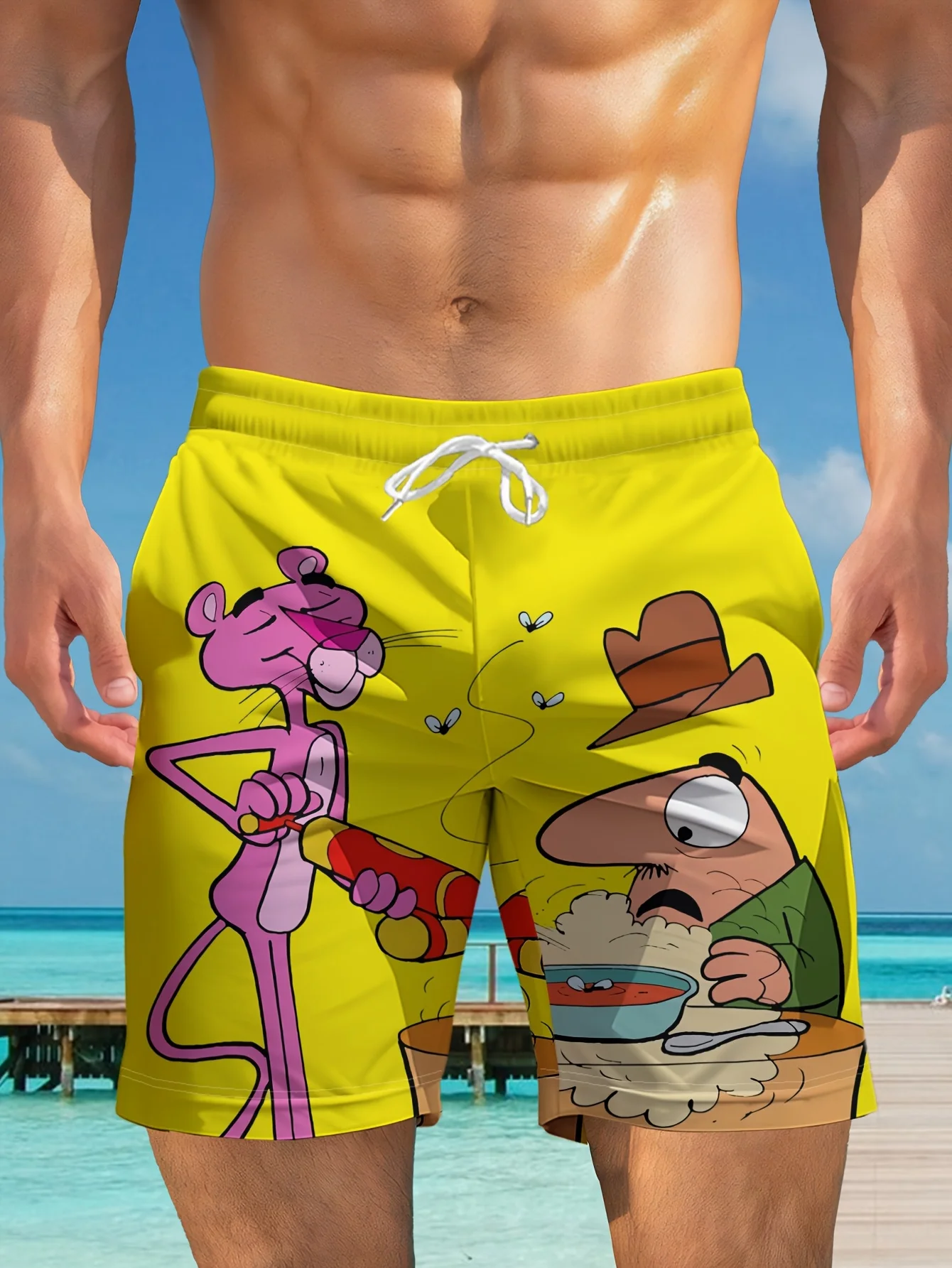 

Men'S 3D Tiger Graphic Beach Shorts - Adjustable Drawstring Waist with Pockets, Vibrant Digital Print, Machine Summer Swimwear