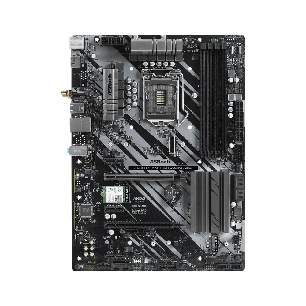 Płyta główna ASRock Z490 Phantom Gaming 4/ax, chipset Intel Z490, gniazdo LGA 1200, pamięć DDR4, obsługa do 128 GB, slot M.2, kompatybilna z procesorami I9-10900F, 10600, 10100F, 10105F, format ATX. — zdjęcie produktu 6