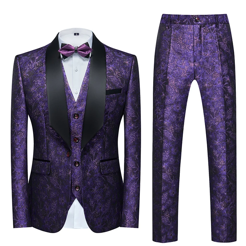 2023 Fashion New Men\'s Casual Boutique Business Wedding Host Flower Color Suits 3 Pcs Set Dress Blazers Jacket Pants Vest Coat