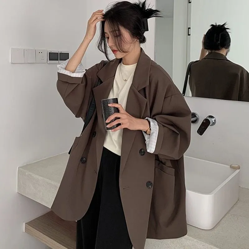 Women Minimalist Solid Outwear Loose Elegant Retro Official Fashion High Street Feminine All-match Spring Comfortable Coat 2026