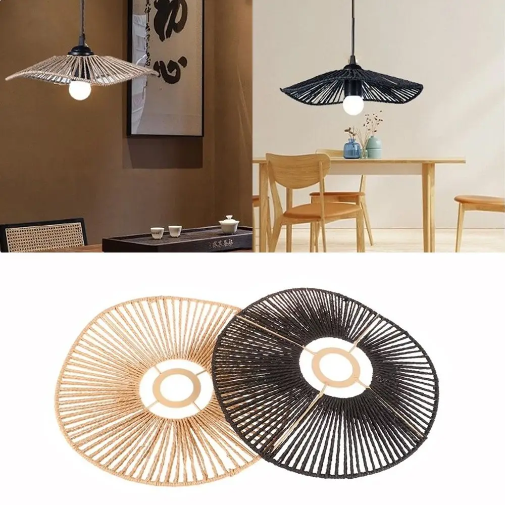 Boho Vintage Rope Lampshade Paper Material Handwoven Pendant Shade Ceiling Mount Rustic Style Ceiling Lamp Shade Home Decoration