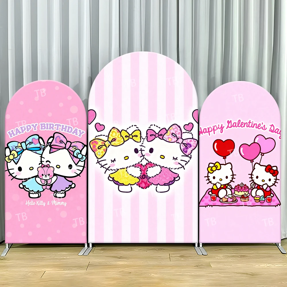 

Hello Kitty & Mimmy Arch Backdrop Cover Sweet Scene For Kids Birthday Party Romantic Cartoon Theme Photo Booth Decor Prop