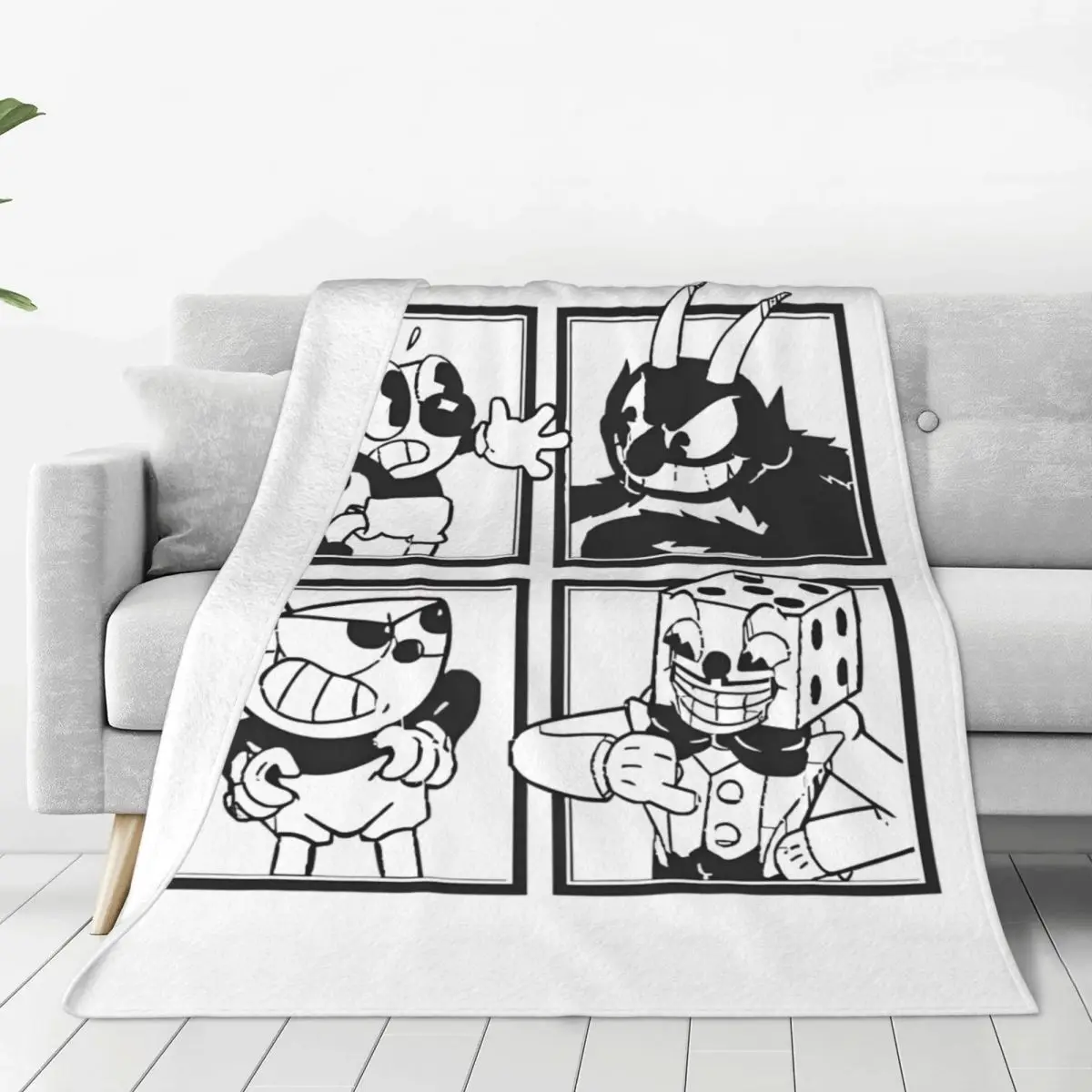 Cuphead Mosaic Fuzzy Blankets Video Game Awesome Throw Blanket for Bed Sofa Couch 150*125cm Rug Piece