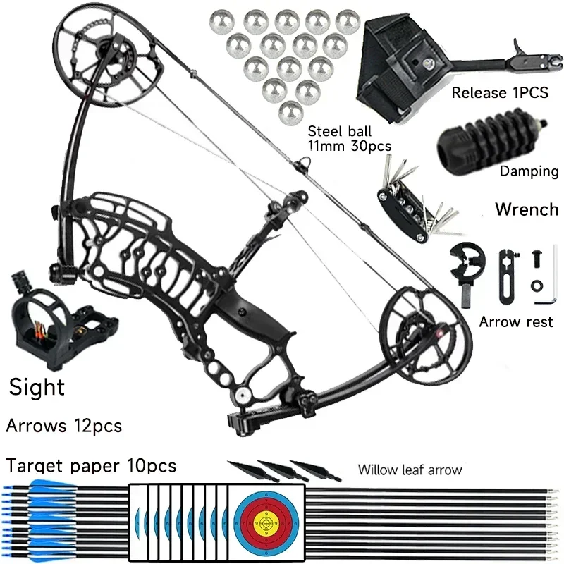 Compound Bow 30-70lbs Weight Adjustable Draw Archery Sets  Steel Ball Shooting Left Right Hand Hunting Bows Adults Beginners Kit