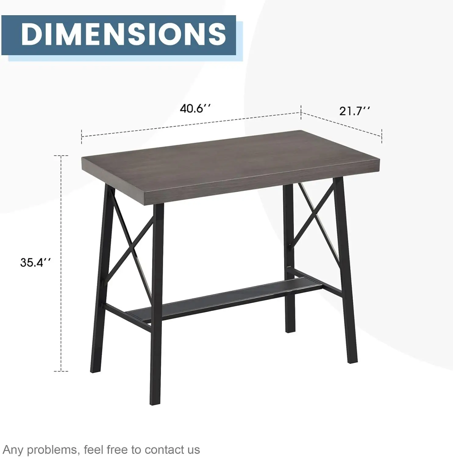 40.5” Outdoor Bar Table, Patio Counter Height Bar Table, Long Narrow Bar Table with Sturdy Metal Frame for Bistro, Balcony and