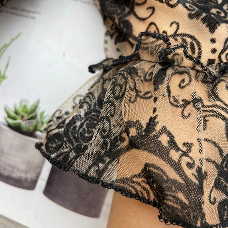 เซ็กซี่สีดําลูกไม้บางโปร่งใสความยืดหยุ่นตาข่ายสั้นถุงมือผู้หญิงครีมกันแดด Gothic Punk Lolita คอสเพลย์ Cross ดอกไม้ Mittens