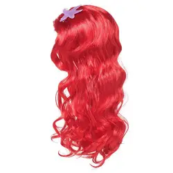 Anime Mermaid Princess Wig Accessories For Kids Halloween Carnival Red Long Natural Wavy PET Material Cosplay Wig with Starfish