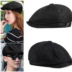 Men Women Beret Linen Newsboy Cap Herringbone Breathable Summer Gatsby Ivy Cabbie Driving Hunting Hat