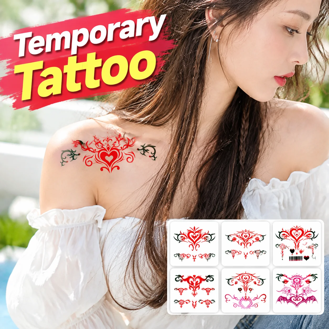 Temporary Tattoo Sticker for Body Art Waterproof Face Belly Tattoo Cover Scars Half Arm Festival Makeup