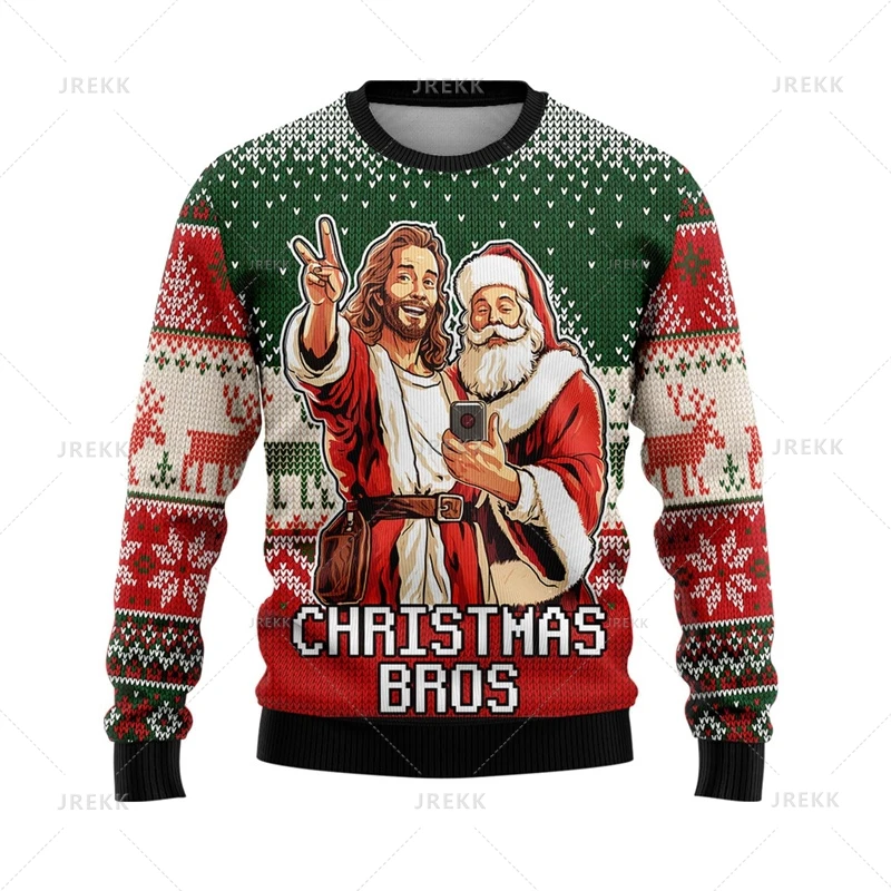 Jesus Ugly Christmas Sweater Christian Mens Christmas Sweater Xmas Winter Holiday Crewneck Sweatshirt Set Santa Claus Sweatshirt