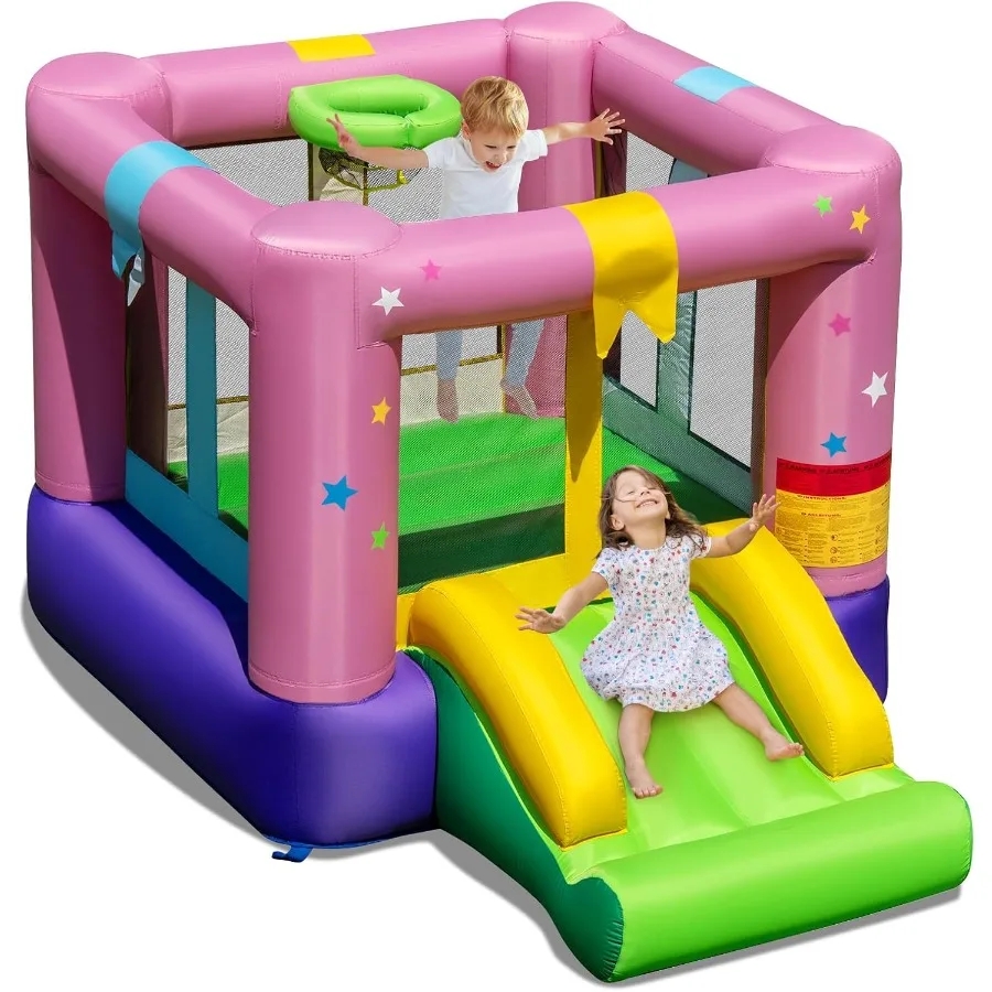 

Inflatable Bounce House with Slide Gift Box Themed Castle Slide Bouncer for Outdoor and Indoor Party Blow Up Toddler Jumping Bo