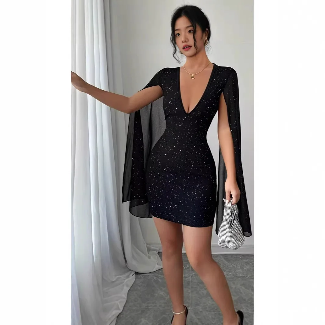 V Neck Bodycon Midi Dress Elegant Formal Office Wear for Women Autumn Early Fall Work Party Cocktail Slim Fit Stretch Outfit