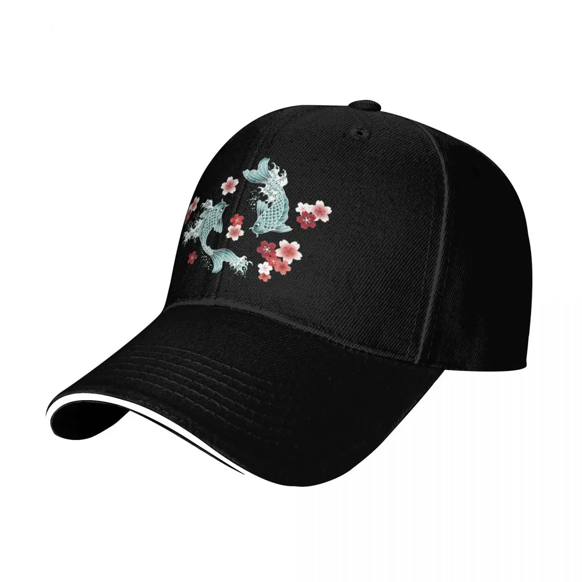 Koi sakura blossom in turquoise Baseball Cap Streetwear Hip Hop Trendy Vintage Retro Embroidered Lightweight Packable