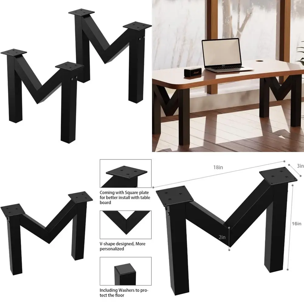 

Heavy Duty 16 M-Shape Black Metal Table Legs - Coffee Table Legs, Bench Legs for Mid Century Modern Furniture