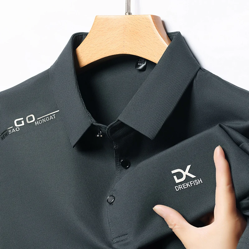 Men's Luxury Brand Ice Silk Polo Shirt 2024 Summer Letter Printed Lapel T-shirt Trendy Business Casual Traceless Men Clothing