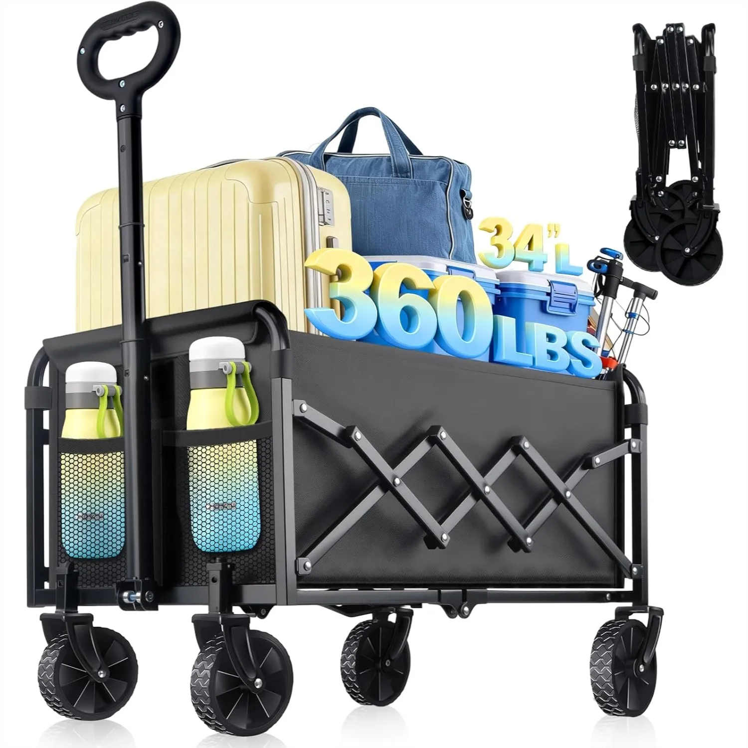 

Collapsible Wagon Cart with Wheels Foldable - Lightweight 360LBS Heavy Duty Folding Utility Wagon for Groceries Shopping Camping