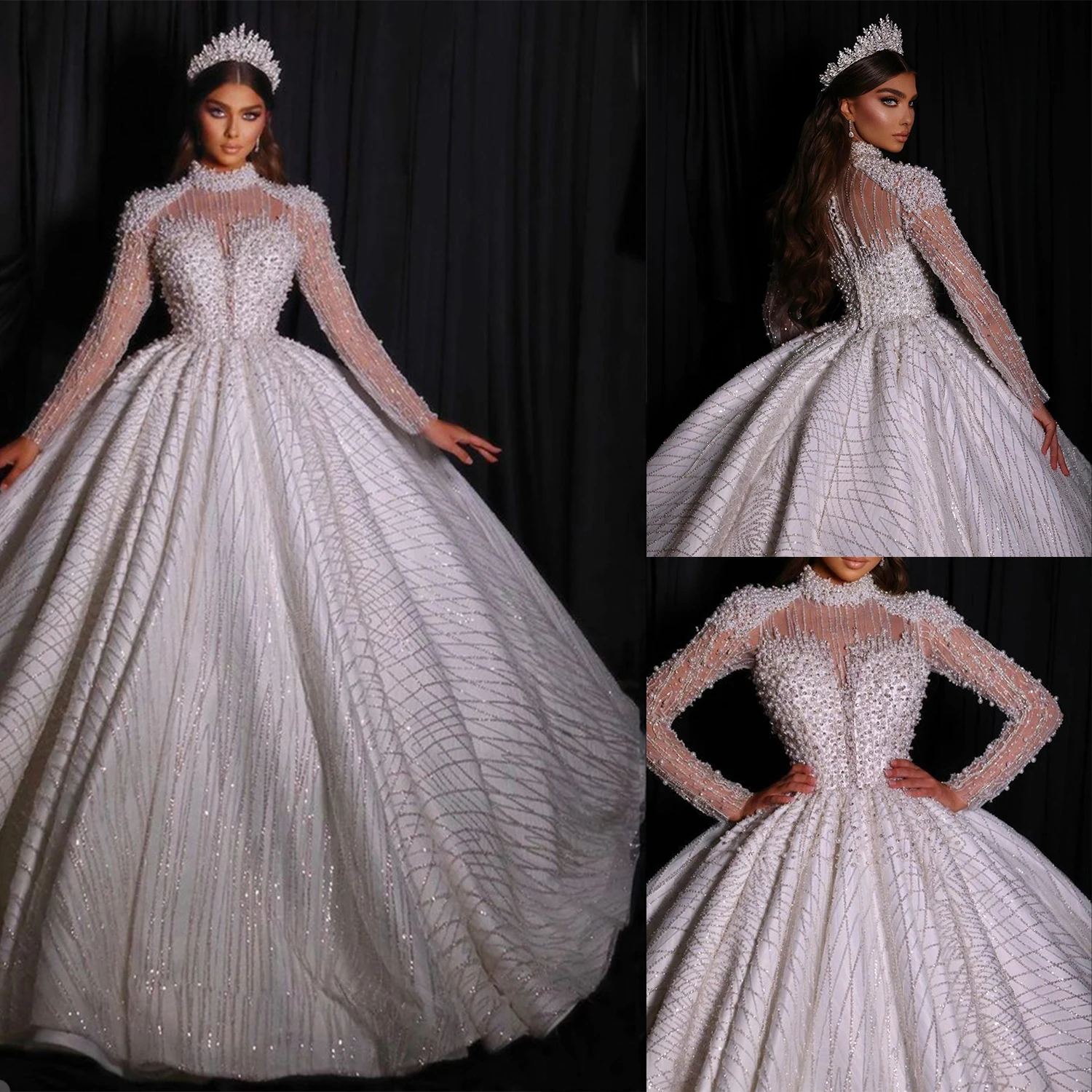 Elegant Bohemian Wedding Dresses High Collar Long Sleeves Bridal Gowns Custom Made Button Back Sweep Train Appliques Lace Robes