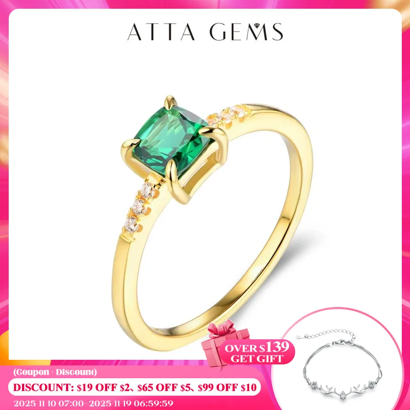

ATTAGEMS 100% 925 Sterling Silver 18K Yellow Plated Ring Emerald Gemstone Wedding Party Vintage For Women Fine Jewelry Wholesale