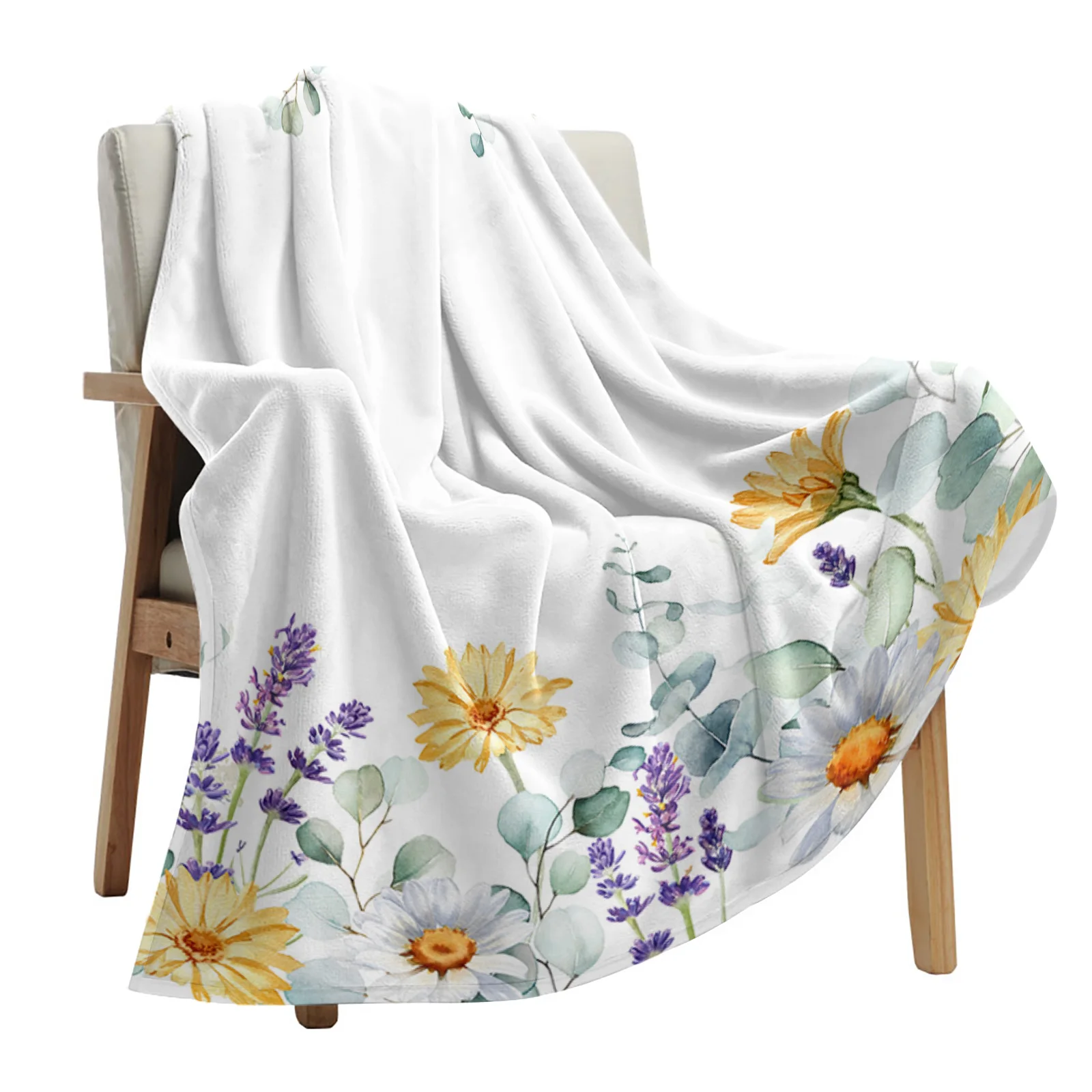 Idyllic Eucalyptus Daisy Lavender Butterfly Throws Blankets for Sofa Bed Winter Soft Plush Warm Sofa Throw Blanket Holiday Gifts