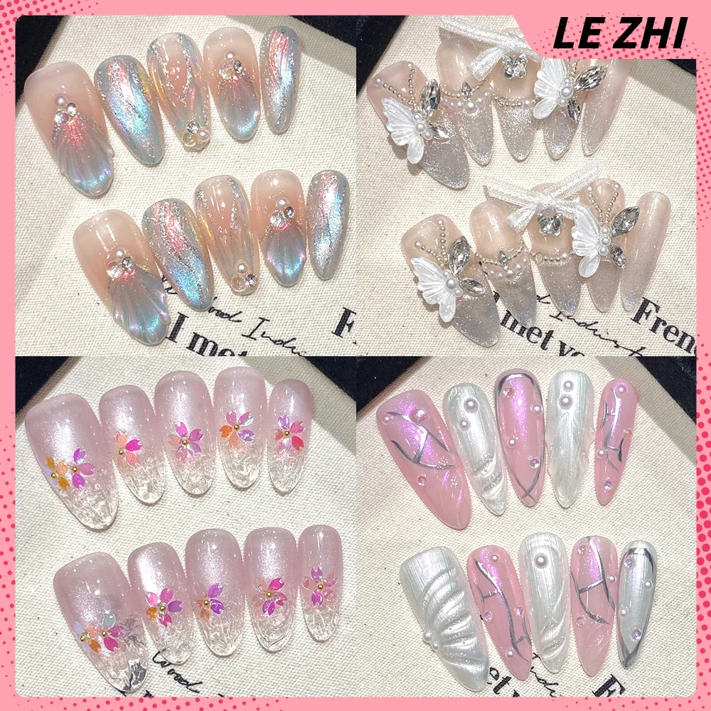 

Classic Nude Collection Pure Handmade Wearable Fake Nails Art Temperament Simple Almond Detachable Nail Party Stickers