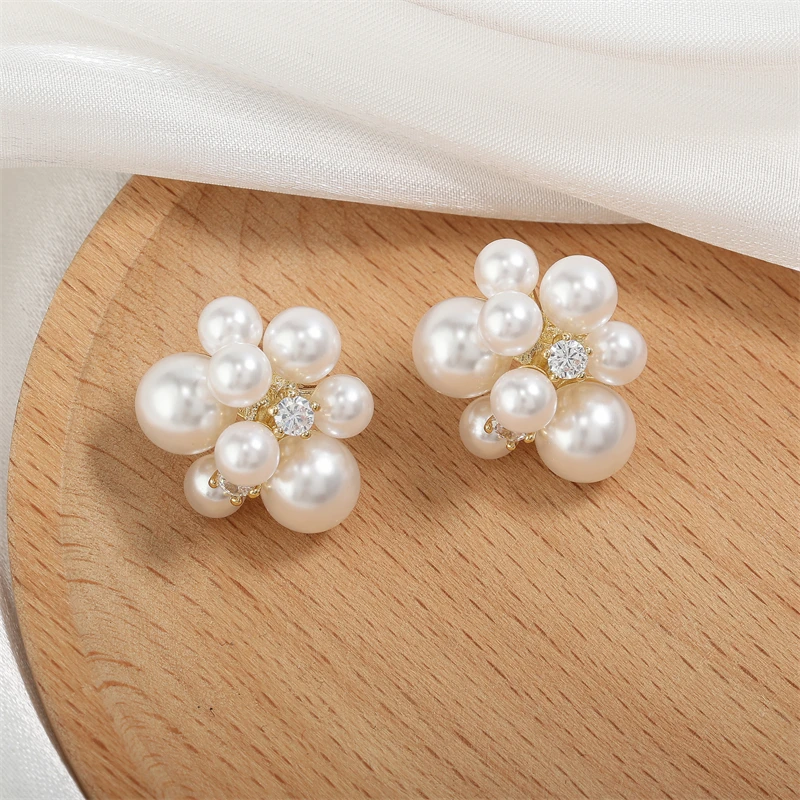 ZAKOL Korean Trendy White Spherical Imitation Pearl Drop Earrings for Women Elegant Bridal Wedding Jewelry