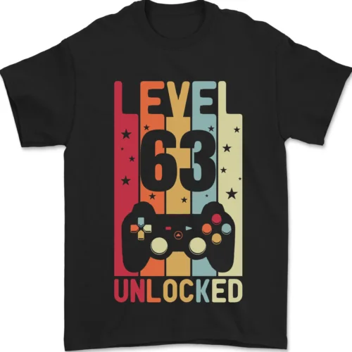 63rd Birthday 63 Year Old Level Up Gaming Mens T-Shirt 100% Cotton