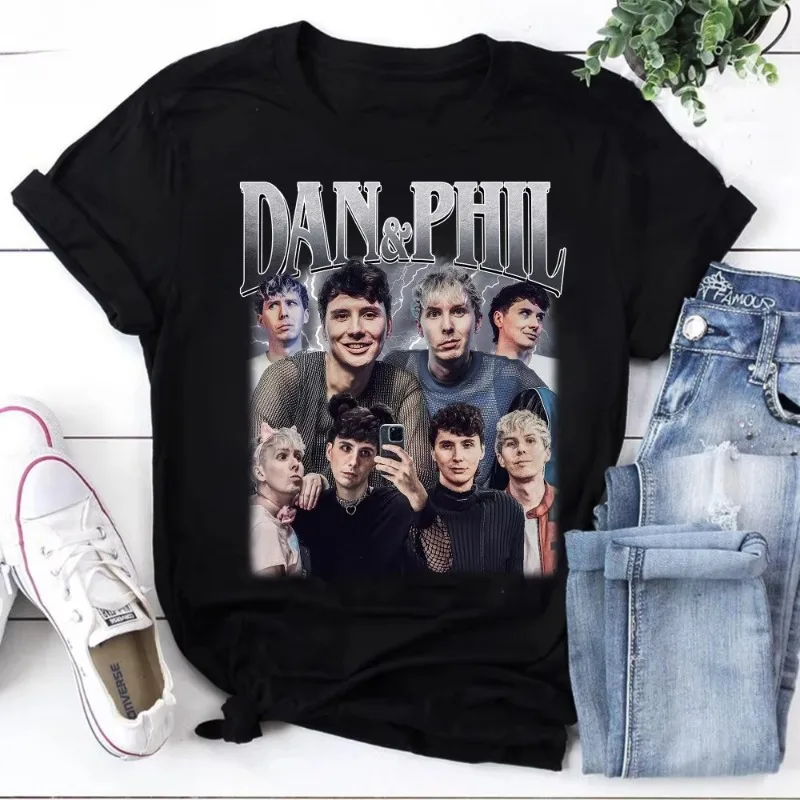 Men's Dan and Phil Bootleg Music Retro Printed Short Sleeved T-shirt, Suitable for Both Men and Women in All Seasons