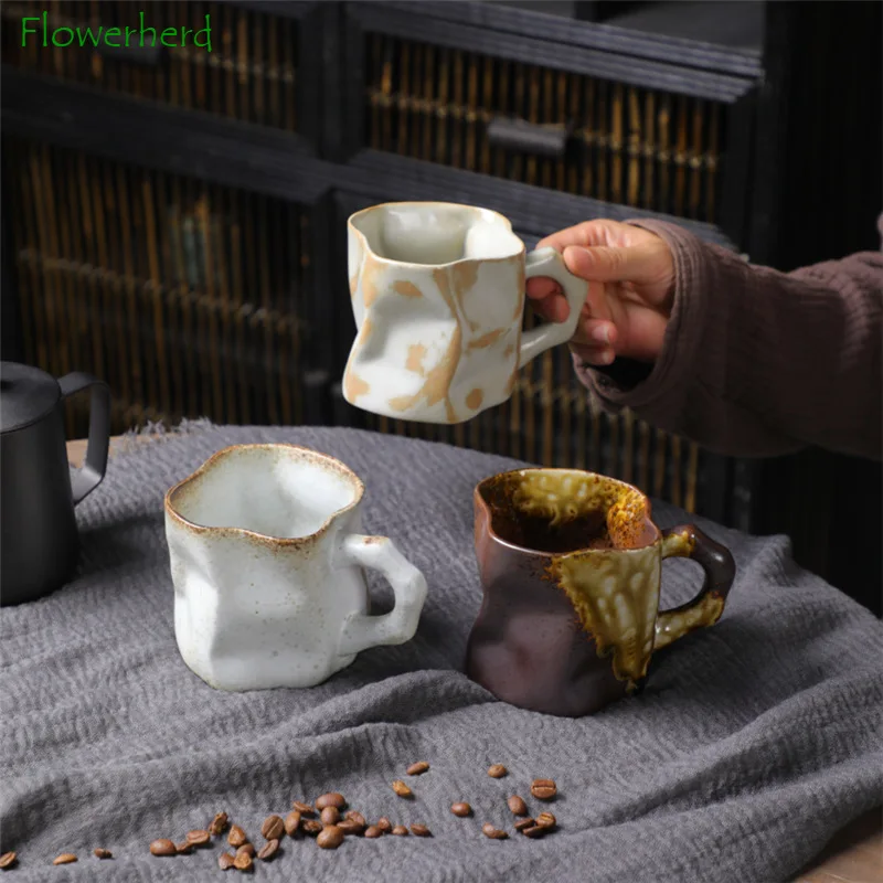 Twisted Ceramic Mug Coffee Cup Niche Special-shaped Tea Cup Colorful Coarse Pottery Creative Mugs Coffee Cups