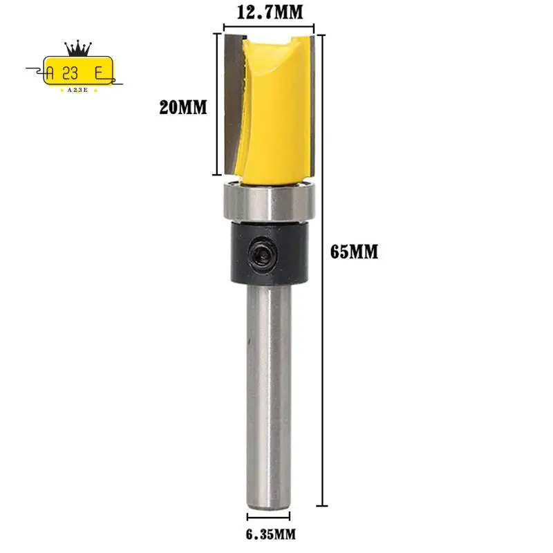 

A23E-3Pcs 1/4 Inch Shank Flush Trim Router Bits Pattern Template Router Bit Set Woodworking Top Bearing Milling Tools