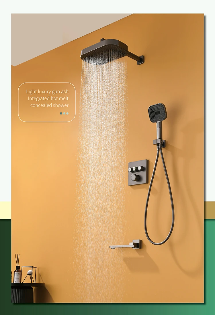 Gun ash smart constant temperature button large flow concealed shower embedded in wall hidden pre-embedded split shower