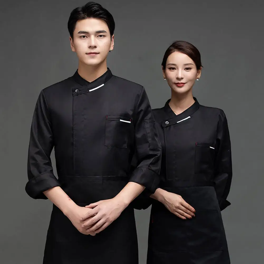 Uniforme de boulanger Chic de cuisine de poche quatre saisons, chemise de Chef d'hôtel pour femmes et hommes à manches longues pour salle à manger