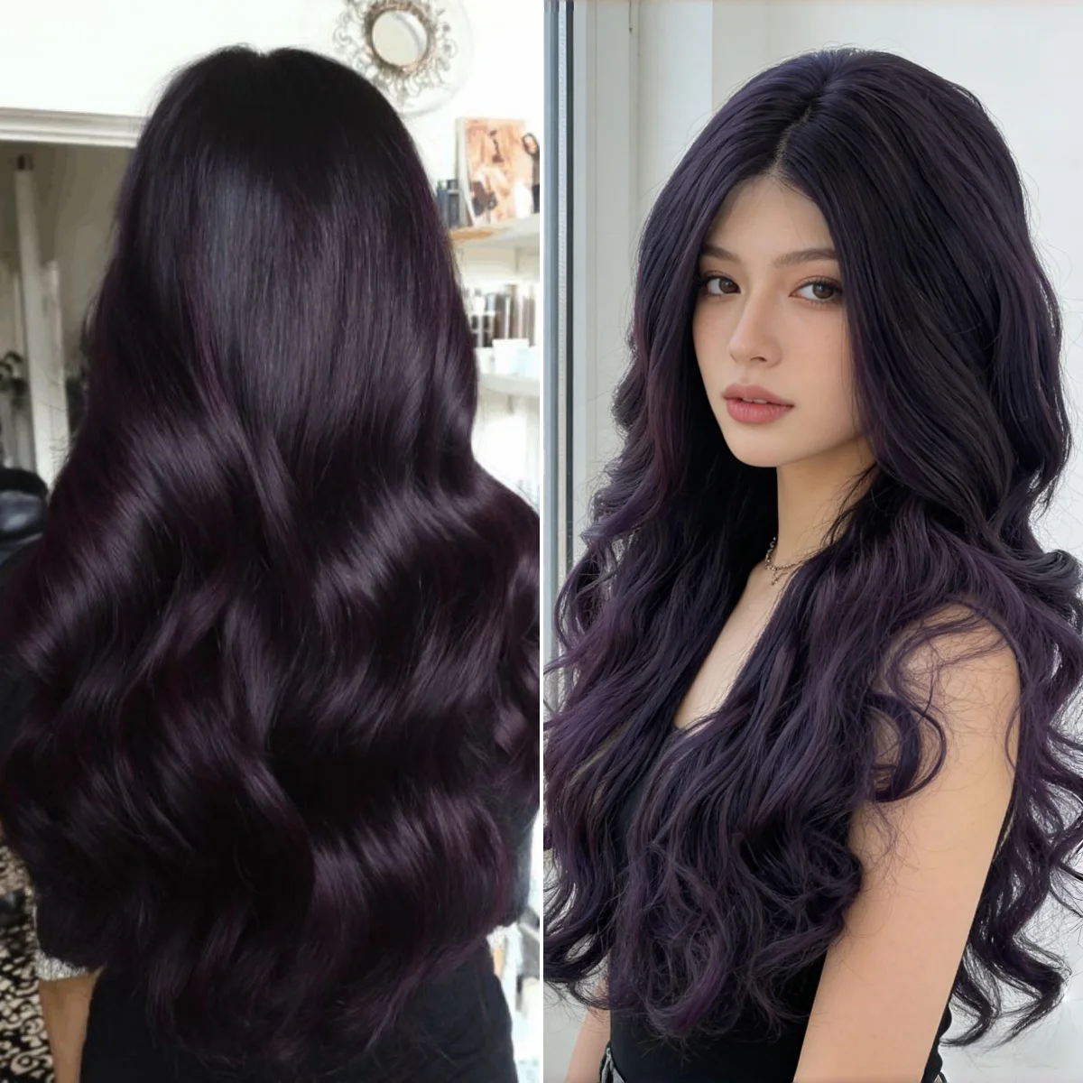

Dark Purple 13x4 HD Transparent Body Wave Lace Front Wigs For Women 150 Density Synthetic Lace Front Wigs Pre Plucked Frontal