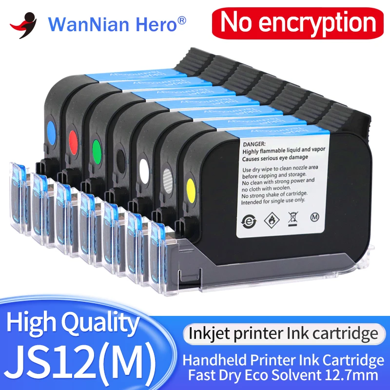 

JS12(M) Ink Cartridge 12.7MM High Adhesion for No Encrypted Handheld Inkjet Printer Quick Fast Dry ECO Solvent Ink Cartridge