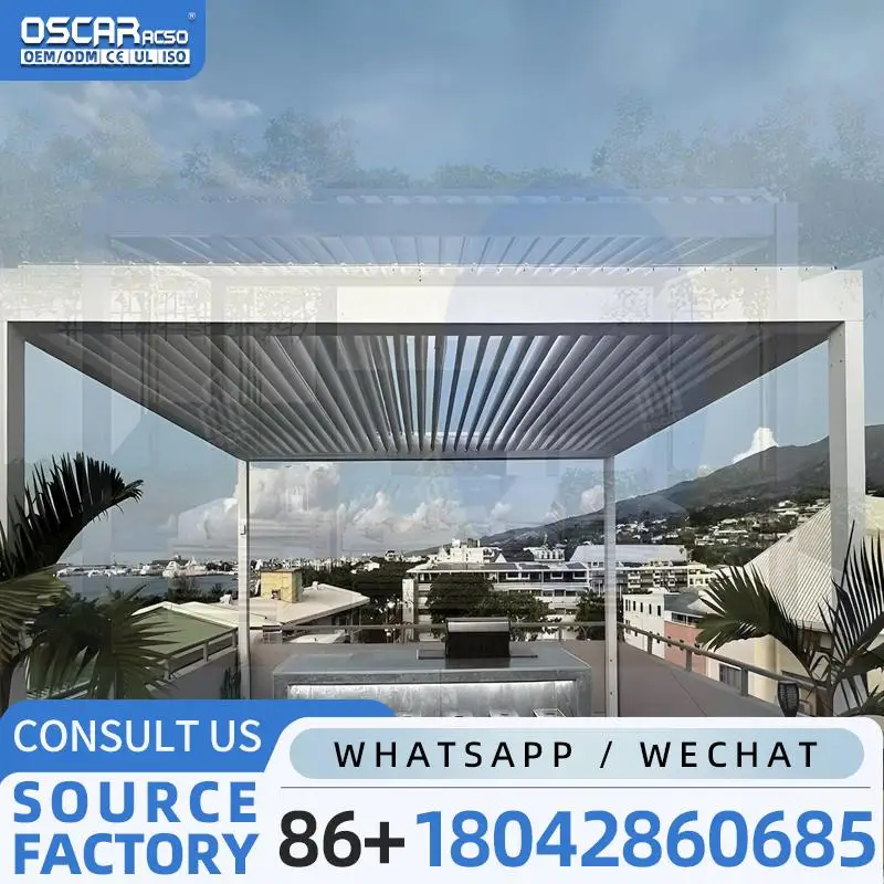 Sensor Remote Control Sun Shades Customized Waterproof Outdoor Roof Louvers for Patio Garden Balcony pergola