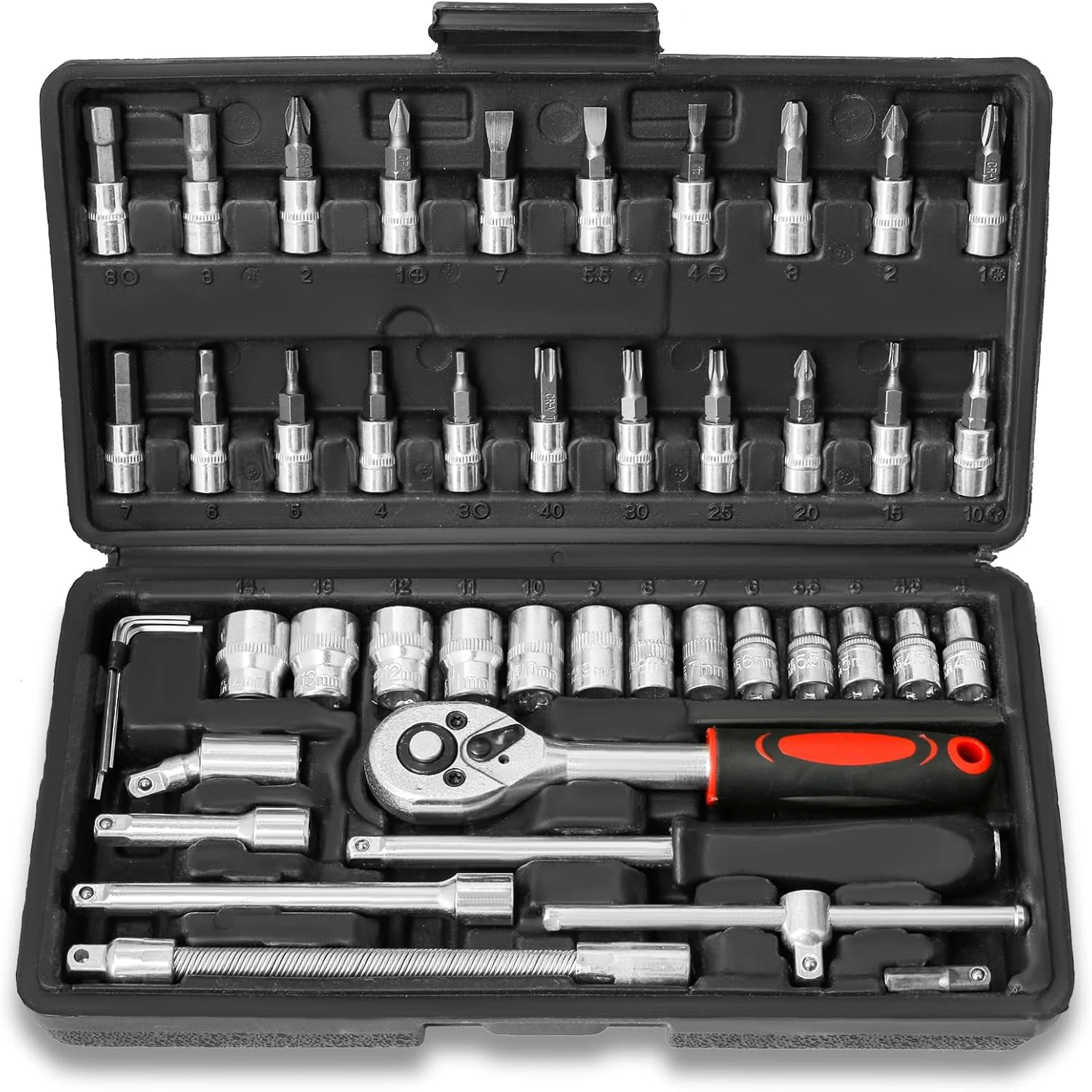 

1/4 Inch Drive Socket Set, 46 Pieces Socket Wrench Diy Repair Tool Kit for Auto Repairing and Household Car Repair Toolbox