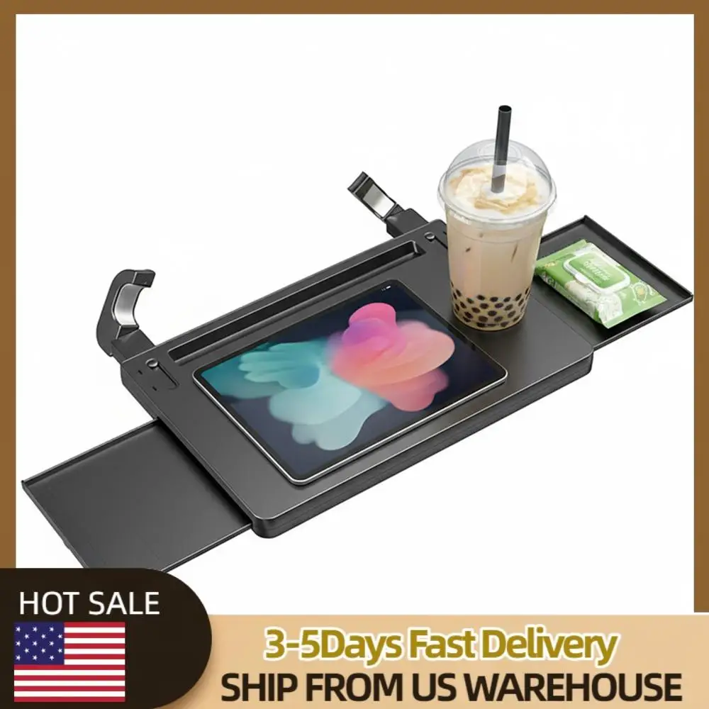 Car Desk with Dual Slide-Out Trays Car Steering Wheel Desk Adjustable Laptop Tray for Eating Food Drink and Writing Laptop Work