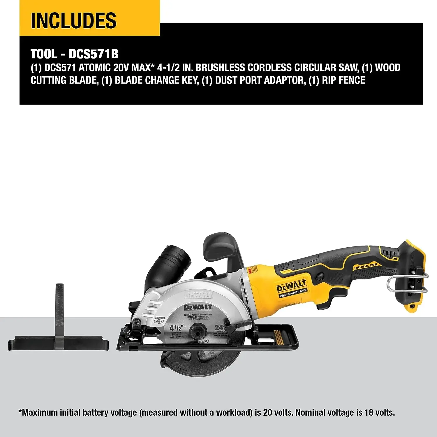 DEWALT DCS571 Kit Brushless Cordless Compact 115MM(4-1/2 in.) Circular Saw 18V Lithium Power Tools ATOMIC™ With Battery Charger