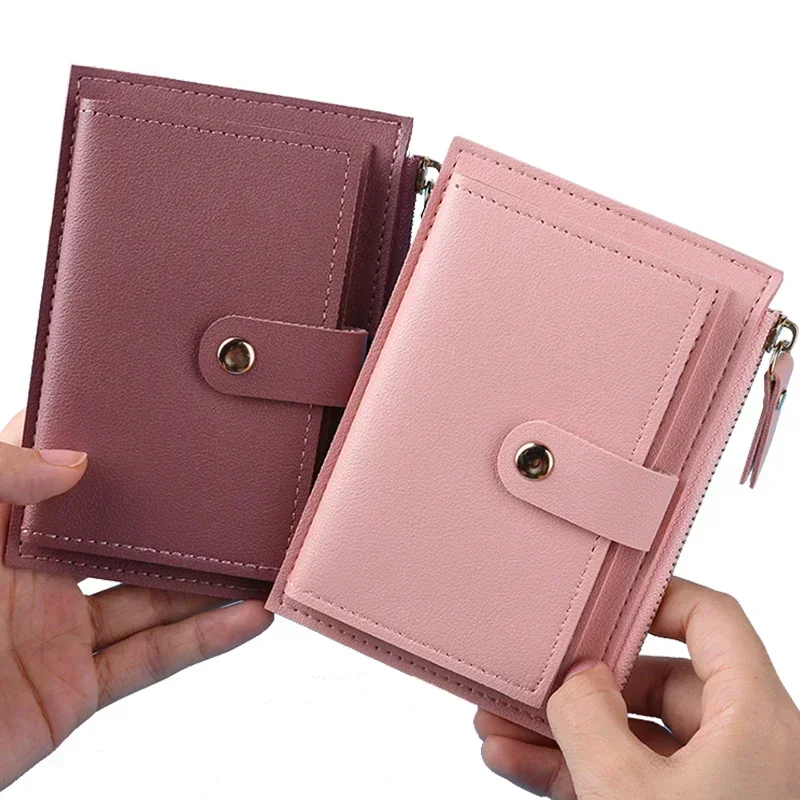 Women Simple Wallets Leather Female Purse Mini Hasp Solid Multi-Cards Holder Coin Short Wallets Slim Small Wallet Zipper Hasp