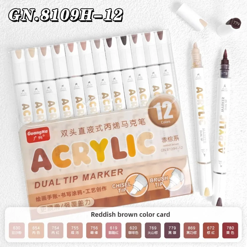 

GN 12/132 Colors Direct Acrylic Markers Dual Tip Overlay Coloring Chisel Soft Flexible Pen Brush Art School Supplies Stationery