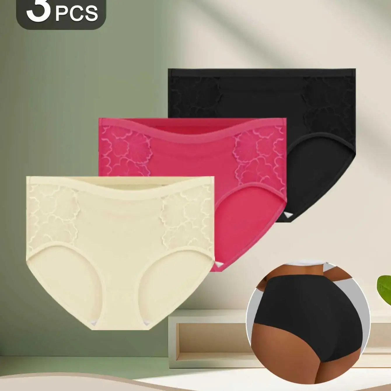 

5Pcs/Set Lace Cotton Underwear Women's Underwear High Waist Floral Briefs Women's Sexy and Comfortable Briefs