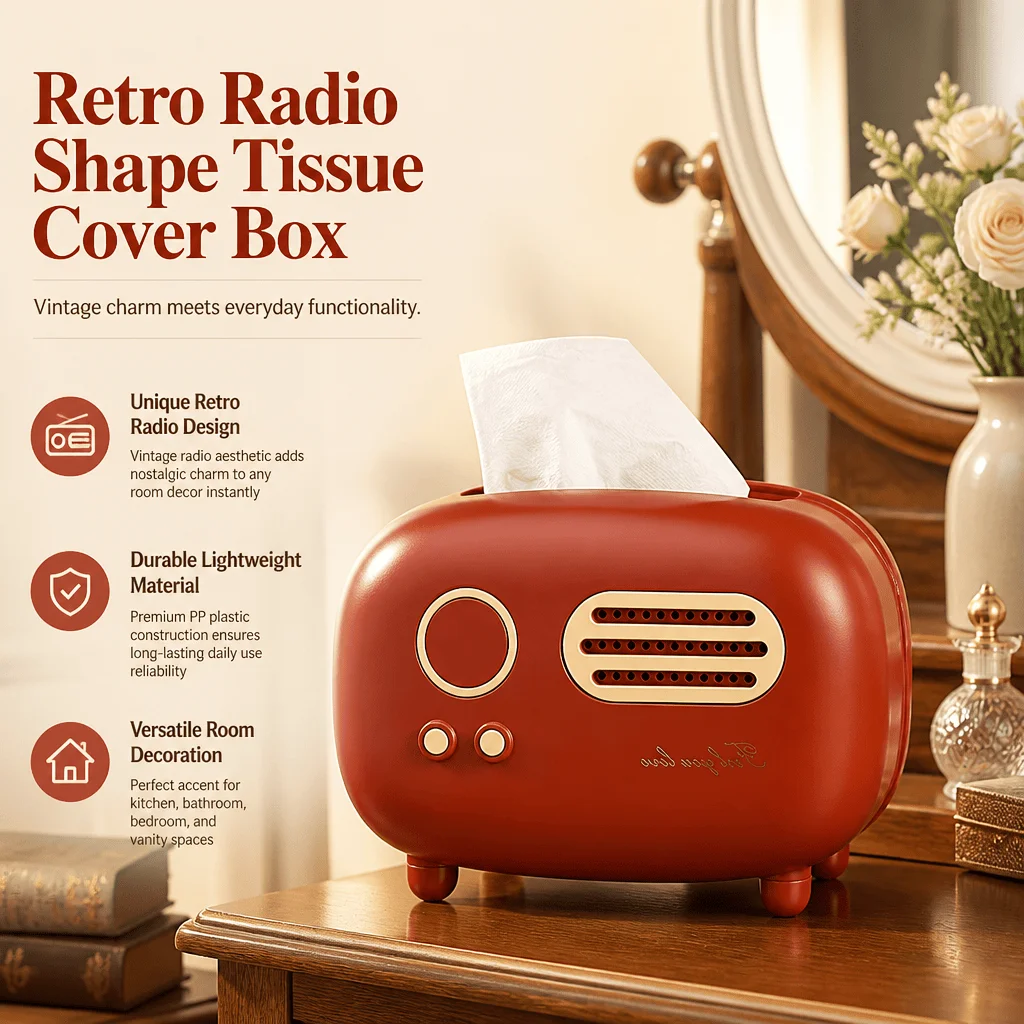 Retro Radio Tissue Box Vintage Home Decor Radio Shaped Holder Creative PP Plastic Storage Organizer Bathroom Vanity Accessory
