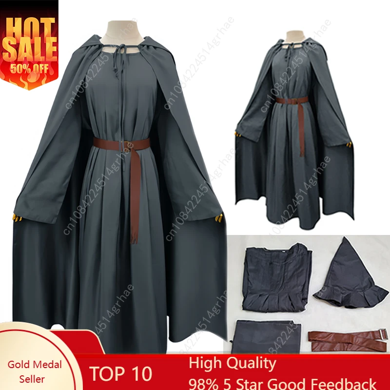 

Халат волшебника для взрослых, мужской костюм волшебника, серый плащ с шляпой волшебника, накидка, Хоббит Гэндальф, костюм для косплея на Хэллоуин