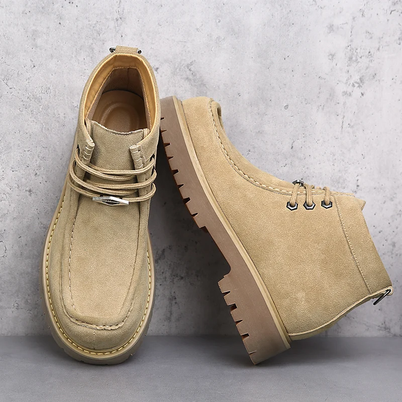 

Men's Derby Boots Designer Fashion Style Work or Business Classic hot selling Thick soled height increasing shoes Black