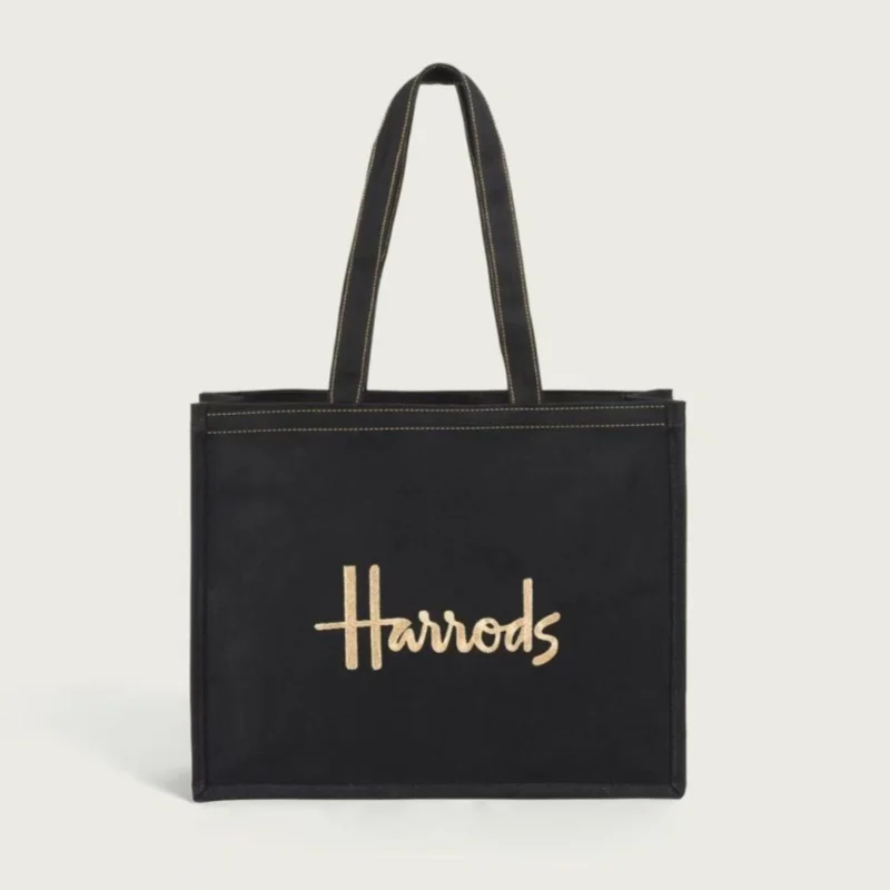 حقيبة يد قماشية من Harrods حقيبة كتف بأحرف مطرزة حقيبة تسوق بينتو للفتيات الكرتونية