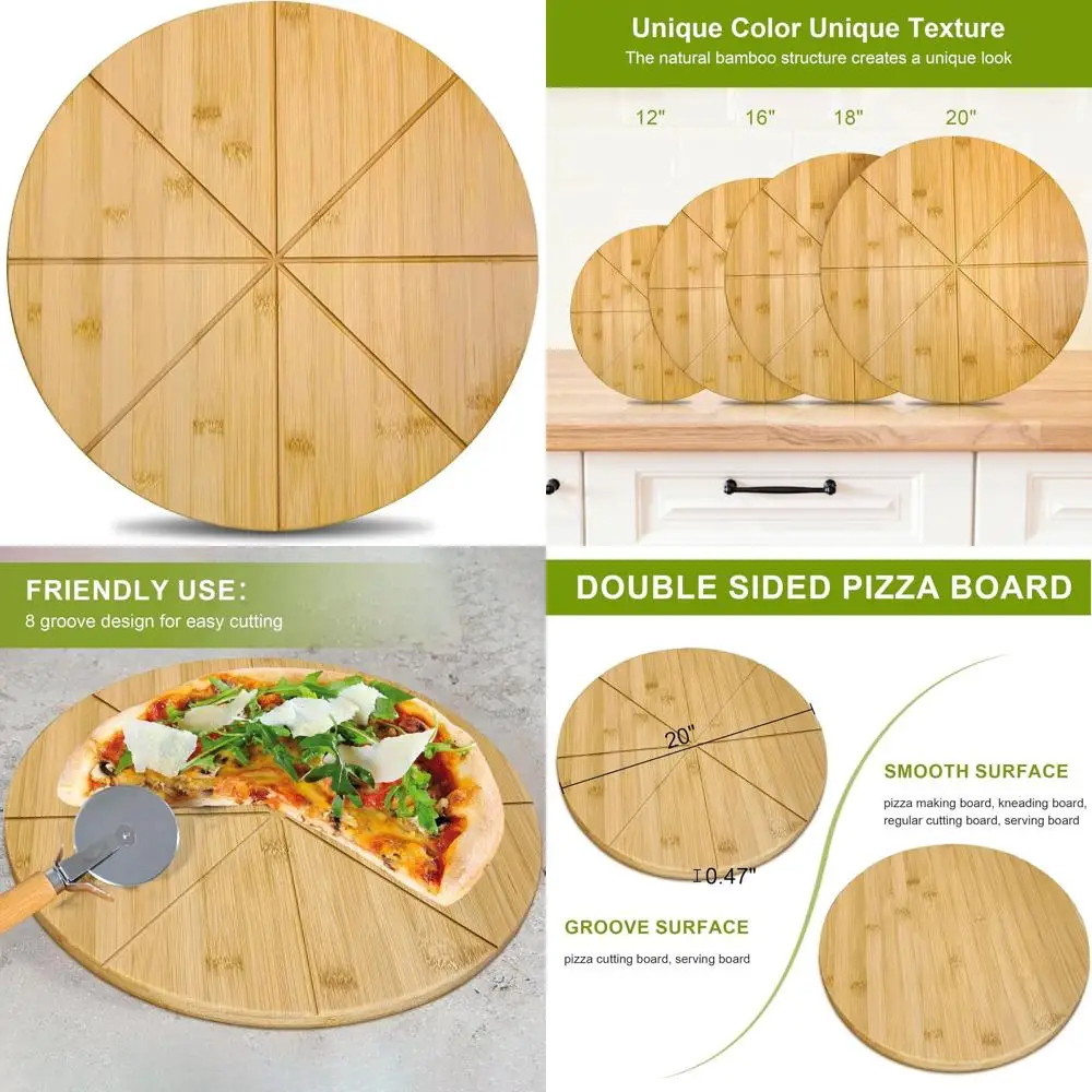 

Очень большая 20-двусторонняя бамбуковая разделочная доска для пиццы с сервировочным подносом и канавками для резки