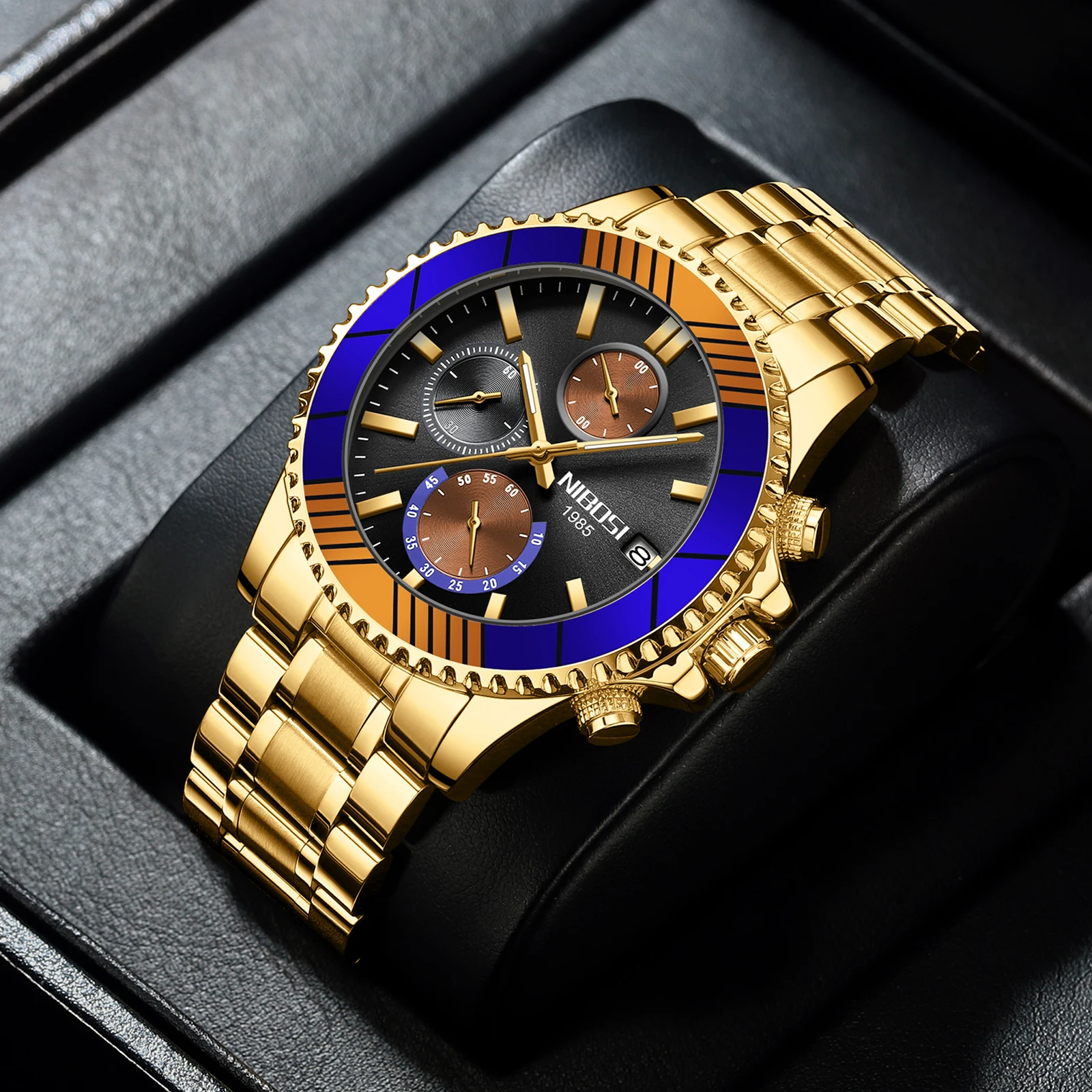 

NIBOSI Fashion Brand Mens Watches Luxury Stainless Steel Quartz Wristwatch Calendar Waterproof Luminous Clock Men Business Watch