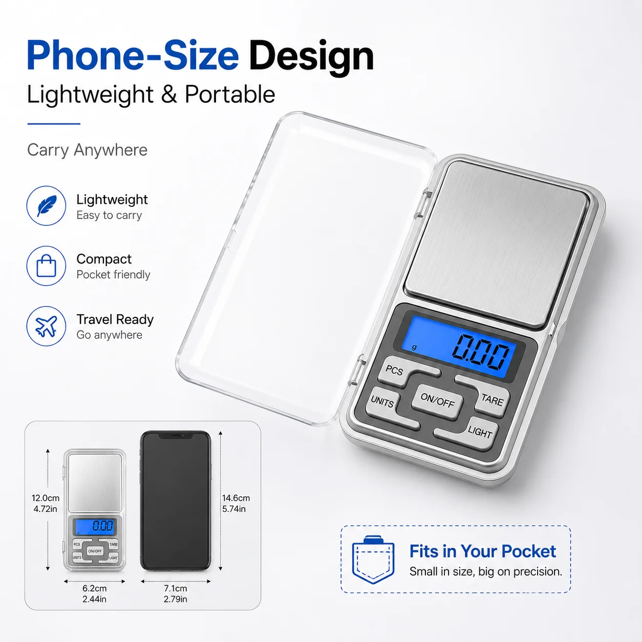 Mini báscula de bolsillo de alta precisión 500g/0,01g, báscula de joyería Digital portátil, pequeño dispositivo de pesaje LCD preciso para un fácil transporte