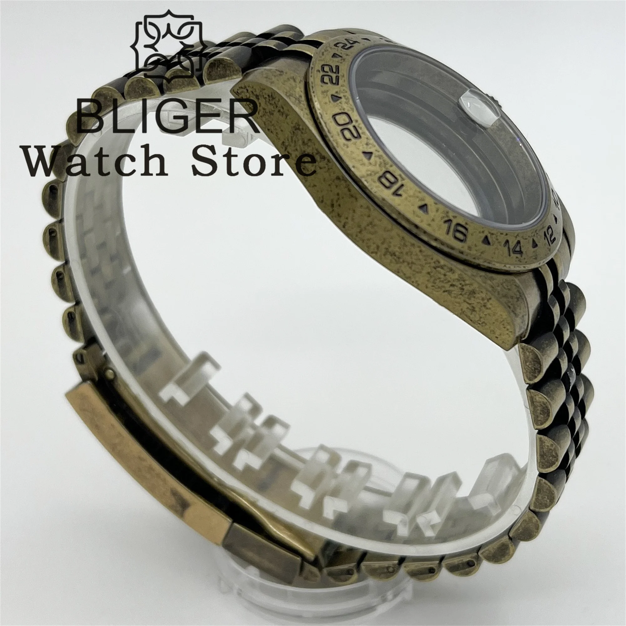 BLIGER 40mm bronce Retro caja de reloj bisel fijo GMT cristal de zafiro ajuste NH34 NH35 NH36 NH38 ETA2824 PT5000 movimiento tornillo corona